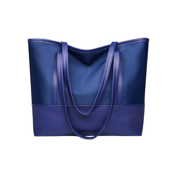 Tanyzvel Women’s Work Laptop Two Tone Tote Bag, Waterproof Nylon PU Wide Handle Zipper Office Handbag