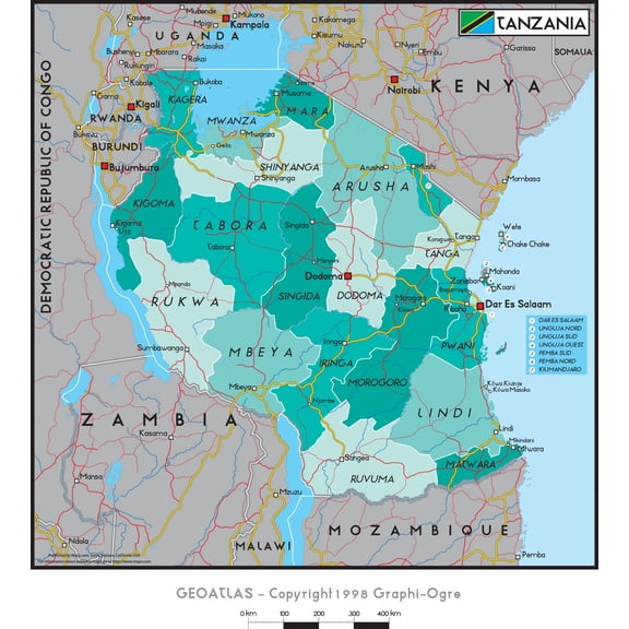 Tanzania Administrative Regions Map Poster 【Poster Paper】
