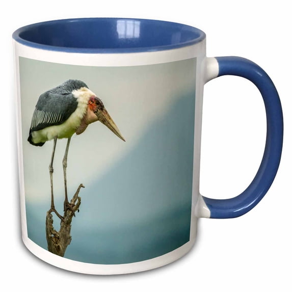 3drose, Tanzania, Tarangire National Park. Marabou Stork on Tree Stump., 15oz Two-tone Blue Mug