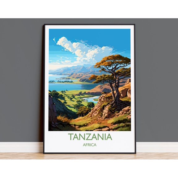 Tanzania Travel Poster Wall Art, Travel Print of Tanzania, Tanzania Gift, Tanzania Sunset Africa, Africa Art Lovers Gift, Travel Art Print, 16x24 UNFRAMED