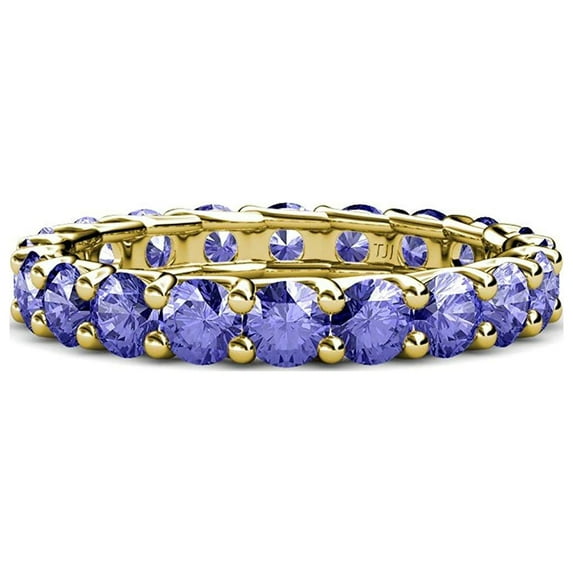 Tanzanite 3.4mm Eternity Band 2.55 Carat tw to 3.15 Carat tw in 14K Yellow Gold.size 8.5