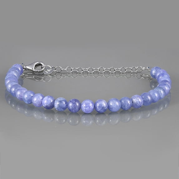 Tanzanite 6mm Round Shape Smooth Cut Beads 7 inch Adjustable Silver Plated Clasp Bracelet for men, women, unisex. Link Chain Stacking Bracelet.|LINK_06381