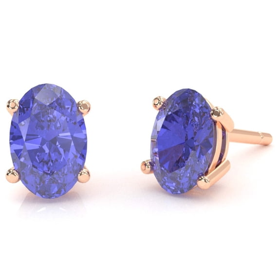 Tanzanite 8x6mm Oval Stud Earrings in 14k Rose Gold