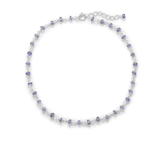 Tanzanite Bead Anklet Adjustable Length Rhodium-plated