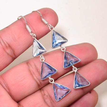 Tanzanite Gemstone 925 Sterling Silver Handmade Bezel Earring 2.54" E251