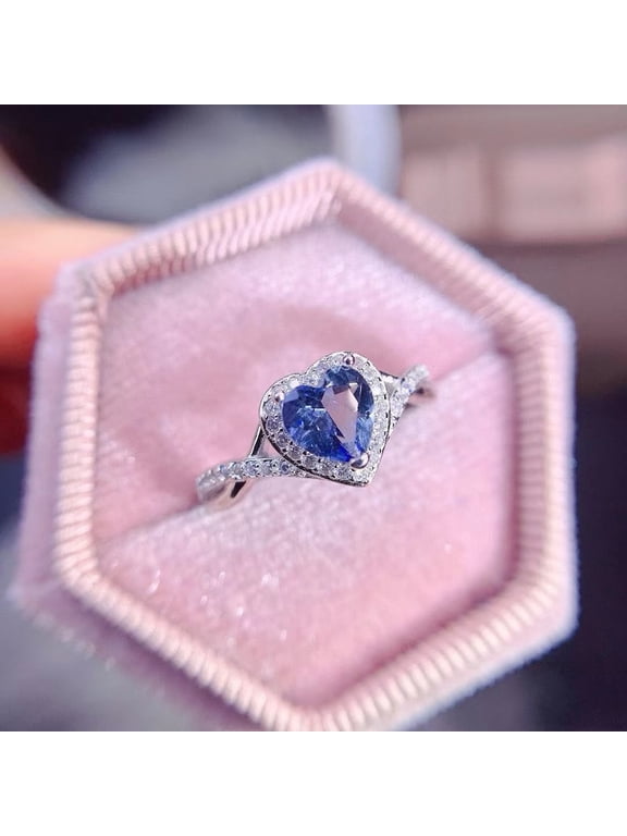 Tanzanite Heart cut gemstone Anniversary ring 925 sterling silver Promise gift ring ring