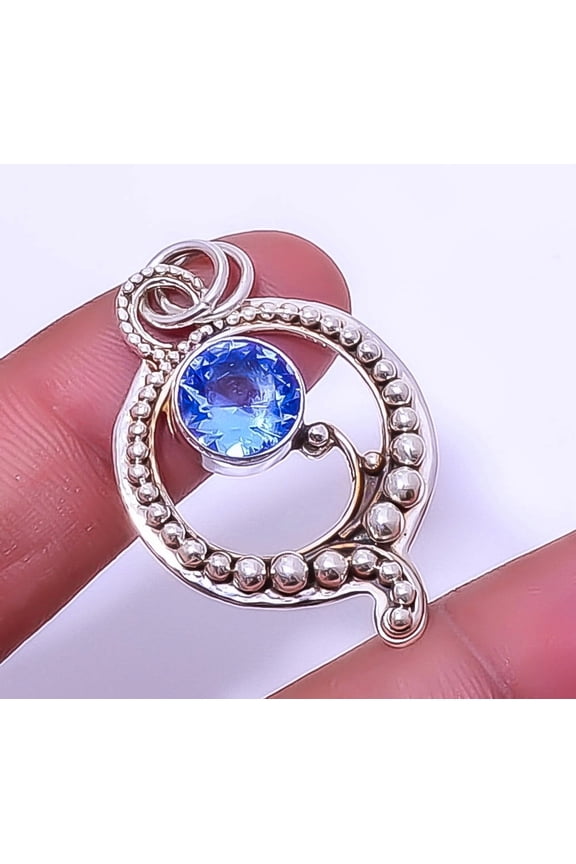 Tanzanite Quartz 925 Sterling Silver Bali Pendant 1.68" P7579-18, Christmas Gift, Gemstone Silver Jewelry, Quartz Pendant, New Year Sale