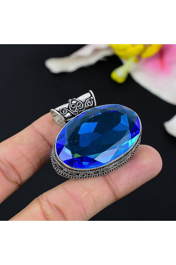 Tanzanite Quartz Gemstone 925 Sterling Silver Jewelry Pendant 2.76"