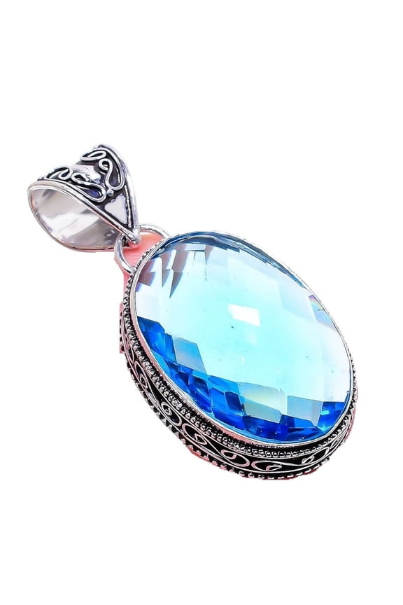 Tanzanite Quartz Gemstone Handmade 925 Sterling Silver Jewelry Pendant 2.17" AH-777