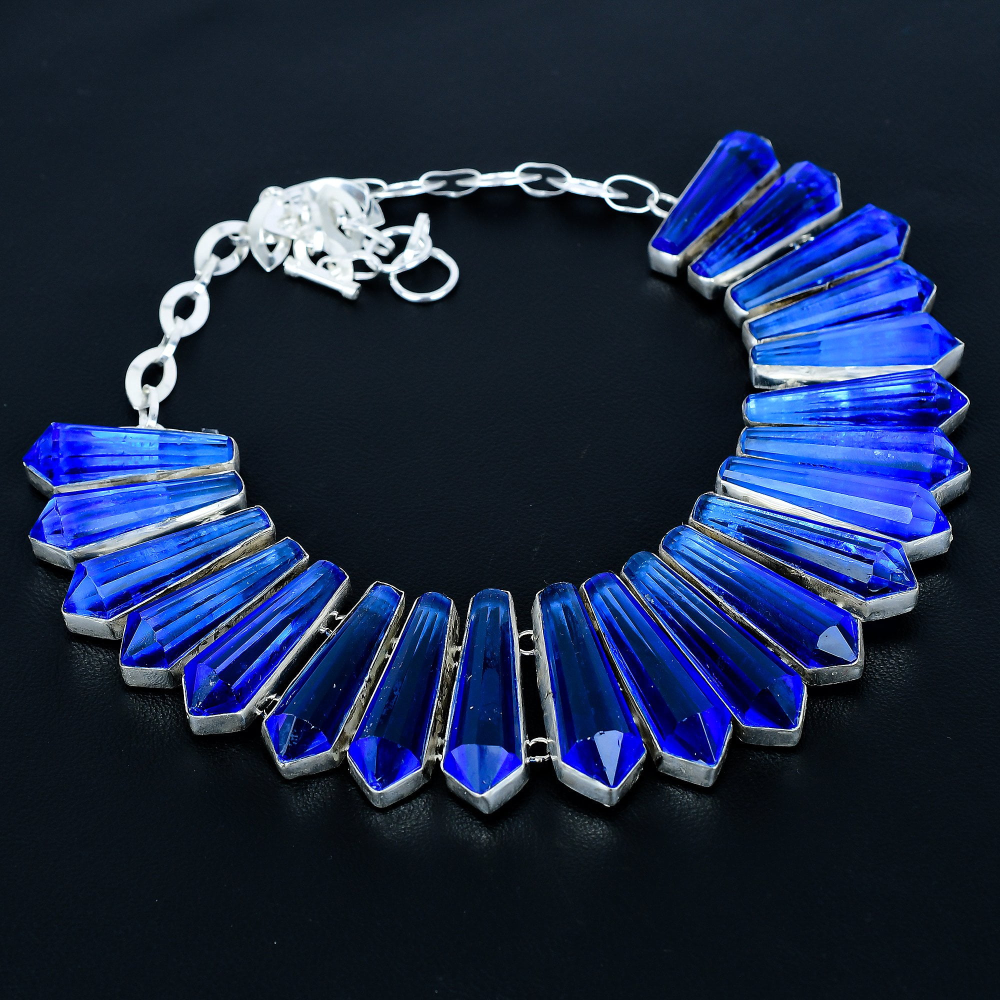 VAIDIKJEWELS Tanzanite Quartz Pencil Gemstone 925 Sterling Silver Jewelry Necklace 18" VJ 231