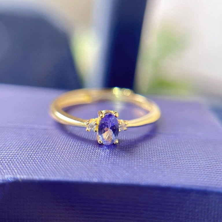 Tanzanite Ring, 925 Sterling Silver Gold Plated Ring, December