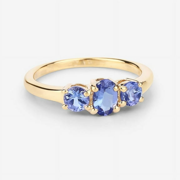 Tanzanite Ring, Natural 3-Stone Tanzanite Sterling Silver Ring with 925 Sterling Silver Gold Plating, for Women, December Birthstone