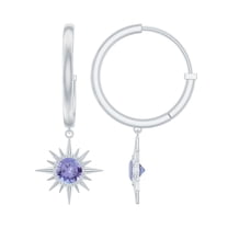 Rosec Jewels Tanzanite Sunburst Hoop Drop Earrings for Women (AAA Grade, December Birthstone), 10K White Gold