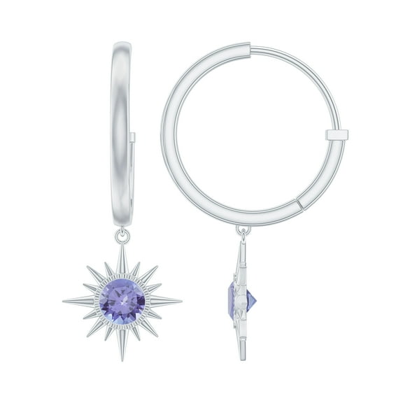 Rosec Jewels Tanzanite Sunburst Hoop Drop Earrings for Women (AAA Grade, December Birthstone), 10K White Gold