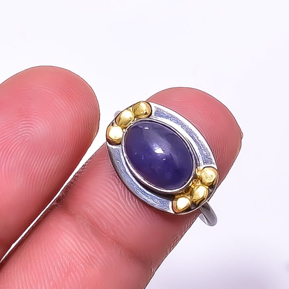 Tanzanite -Tanzania Black And Gold Plated 925 Silver Plated Ring s.7.5, Vivid Blue Tanzanite Ring R_9490_293_2