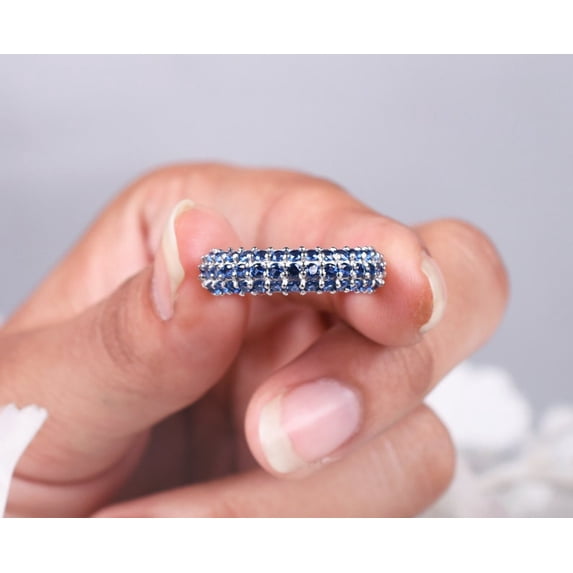 Tanzanite Triple Row Wedding band Half Eternity Engagement Ring Anniversary Gift For Special One