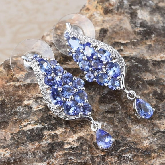 Tanzanite White Topaz Platinum Over Sterling Silver Cluster Drop Earrings
