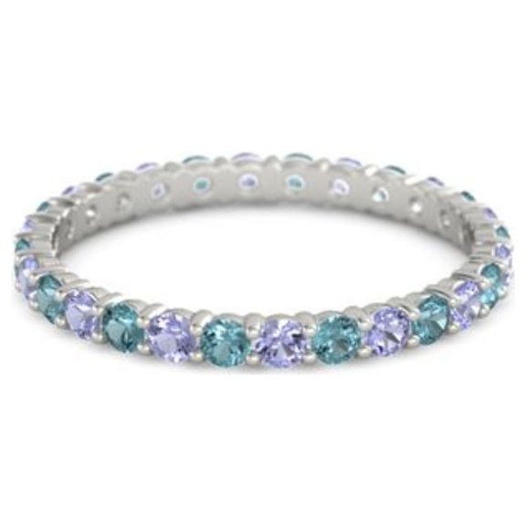 Tanzanite With London Blue Topaz Round 2.50 MM 925 Sterling Silver Women Stackable Ring