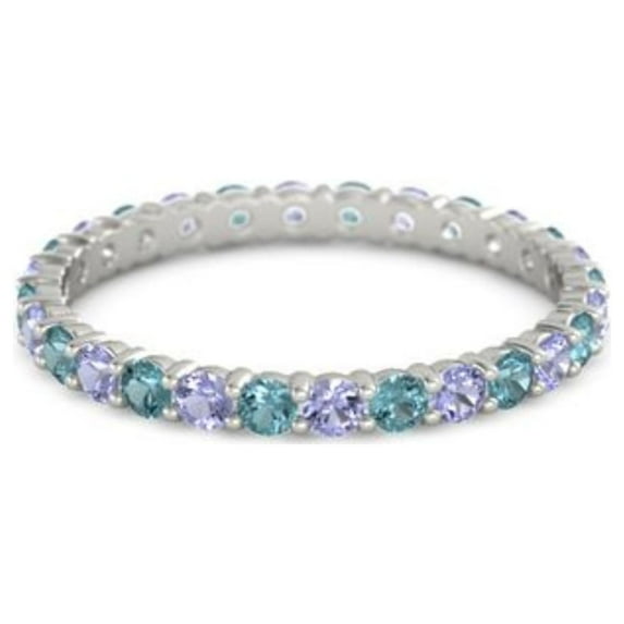 Tanzanite With London Blue Topaz Round 2.50 MM 925 Sterling Silver Women Stackable Ring