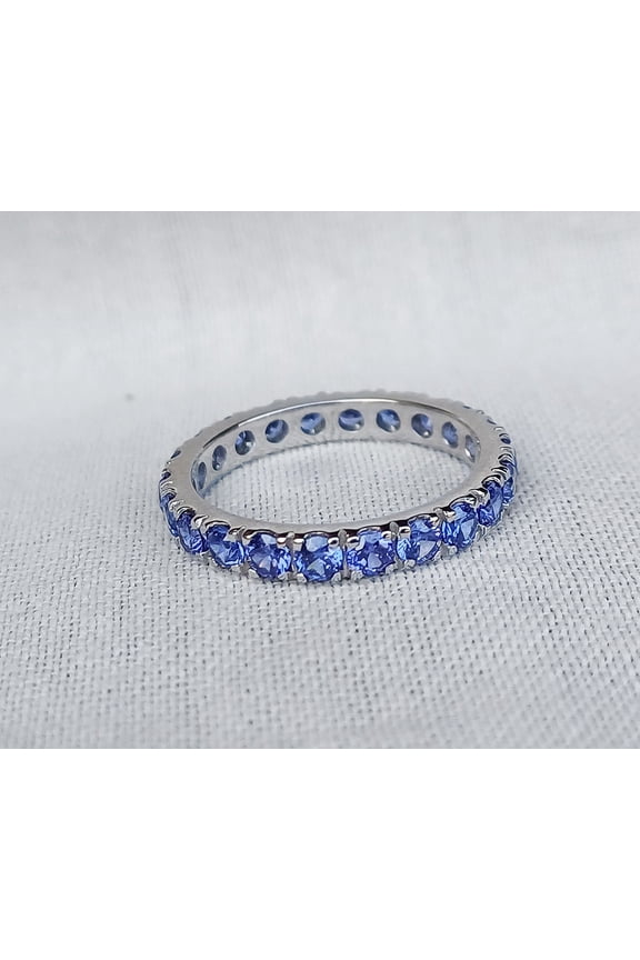 Tanzanite full eternity wedding band ring, Tanzanite Round Band Ring, Wedding Band, Stackable band, Tanzanite band