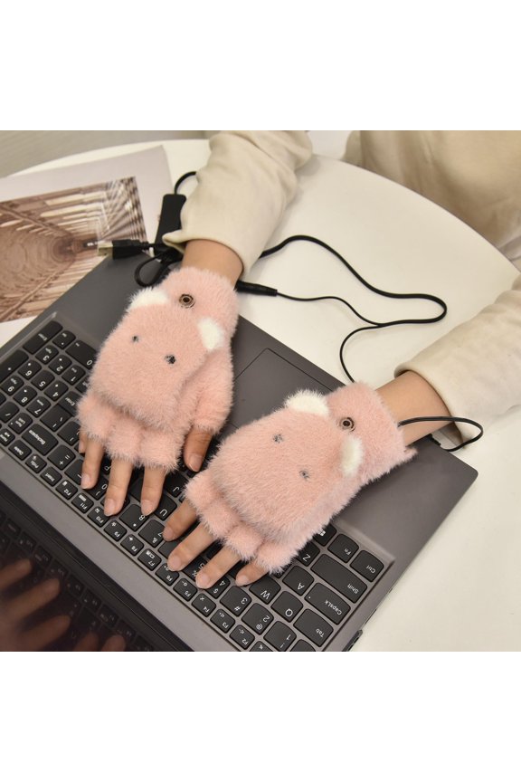 Tao 1 Pair Womens Winter Heated Gloves Warm Fleece Lined Winter Touchscreen Gloves Elastic Cuff Knit Gloves PinkFree Size