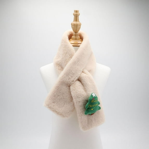 Tao 2024 Christmas Kid Fashion Scarf For Girls & Boys Plush Warm Scarf Christmas Tree Outdoor Neck Winter Scarf For Child BeigeFree Size