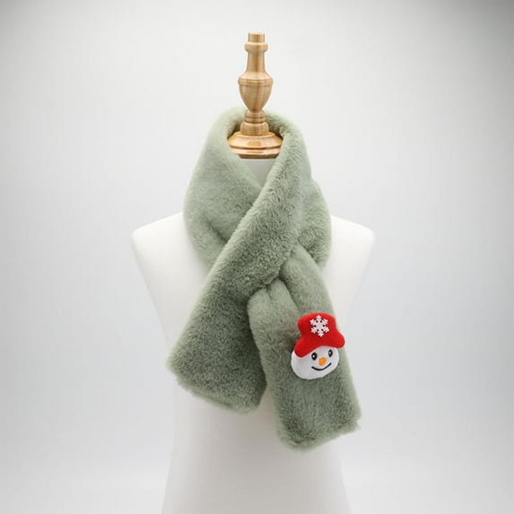 Tao 2024 Christmas Kid Fashion Scarf For Girls & Boys Plush Warm Scarf Cute Santa Claus Outdoor Neck Winter Scarf For Child GreenFree Size
