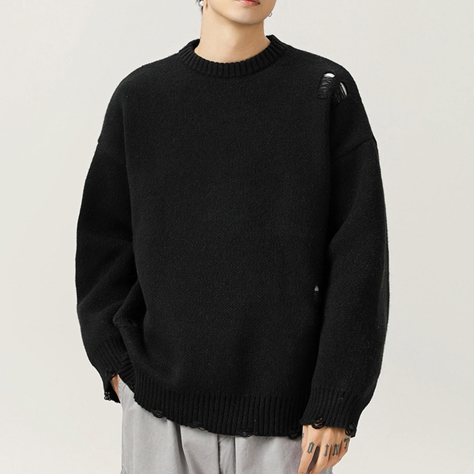 Tao 2024 Men's Crew Neck Sweater Vintage Y2k Ripped Hole Knitted ...