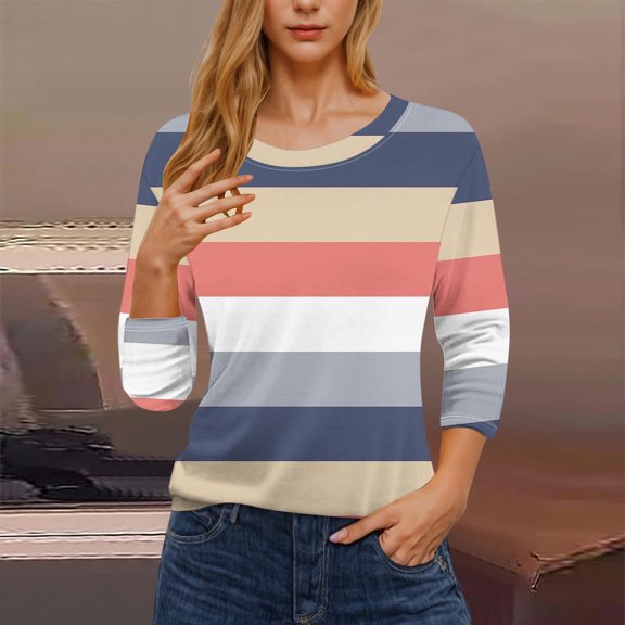 Tao 3/4 Length Sleeve Womens Tops Graphic Print Vintage Fashion Casual Loose With Round Neck Plus Size Shirts OrangeXL