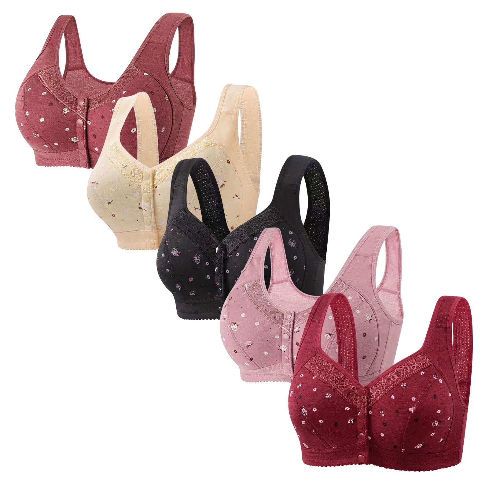 Tao Tao 5 Pack Daisy Bras For Women Front Button Snaps Closure Wireless ...