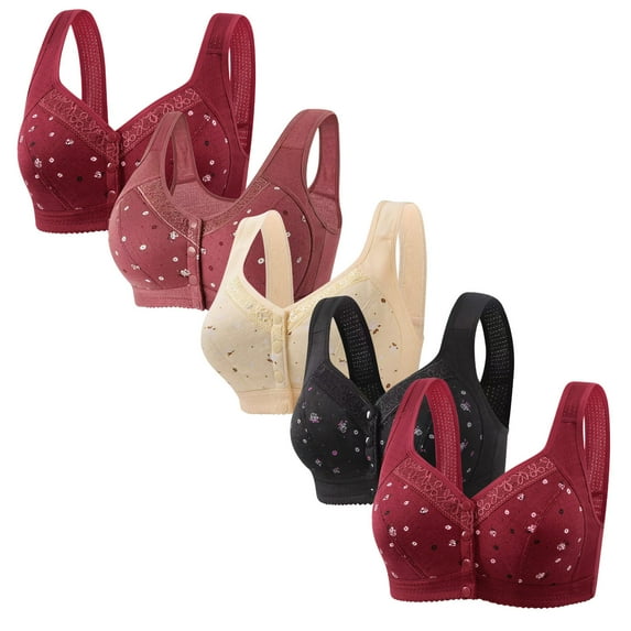 Tao Tao 5 Pack Daisy Bras For Women Front Button Snaps Closure Wireless Cotton Bra For Seniors Sports Bra Push Up Bra Wire Free Bras Supportive Bras Multicolor 2XL
