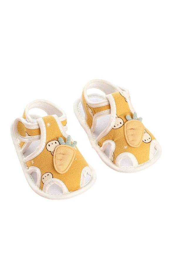 Tao Baby Boys Girls Non Slip Sandals Closed-Toe Sandals PU Leather Hard Bottom Walking Sneakers Toddler Rubber Sole First Walkers Infant Cartoon Slippers Crib Shoes Yellow11