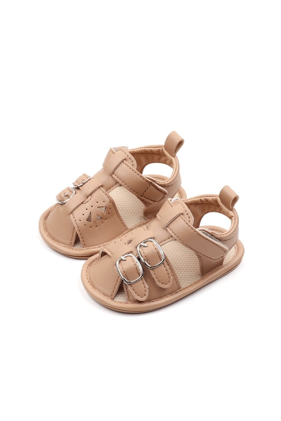 Tao Baby Boys Girls Non Slip Sandals Closed-Toe Sandals PU Leather Hard Bottom Walking Sneakers Toddler Rubber Sole First Walkers Infant Cartoon Slippers Crib Shoes Khaki11