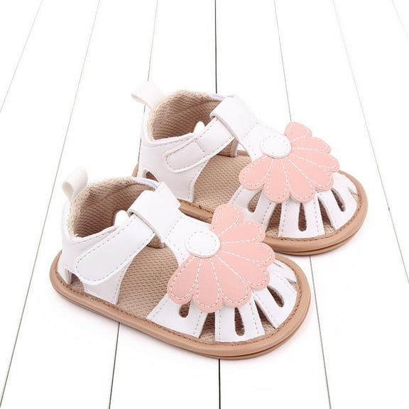 Tao Baby Boys Girls Non Slip Sandals Closed-Toe Sandals PU Leather Hard Bottom Walking Sneakers Toddler Rubber Sole First Walkers Infant Cartoon Slippers Crib Shoes White11