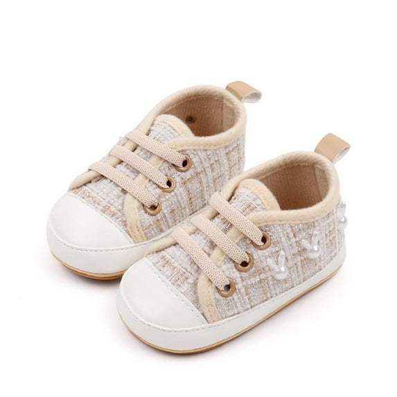 Tao Baby Girls Boys Shoes Soft Anti-Slip Sole Newborn First Walkers Star High Top Canvas Denim Unisex Infant Sneaker Baby Walking Shoes Toddler Crib ShoesBeige13