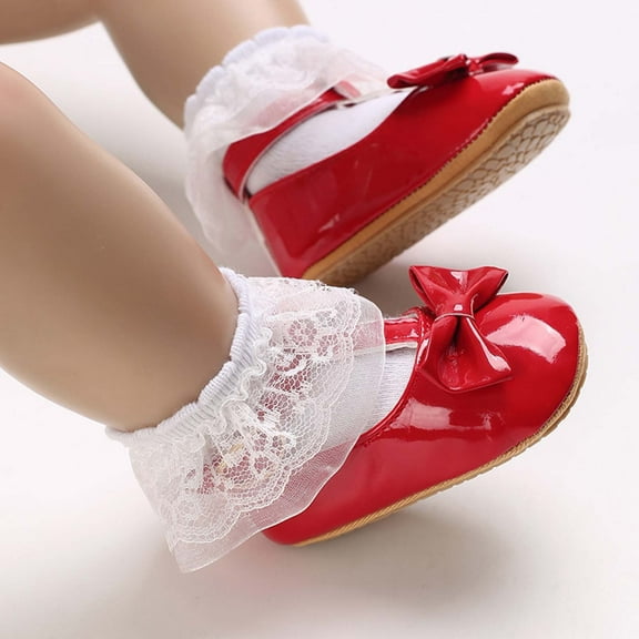 Tao Baby Girls Dress Shoes Flats With Bowknot Ballet Slippers Solid Color Non Skid Leather Shoes Toddler First Walkers Infant Princess Wedding Christmas Dress Shoes Red11