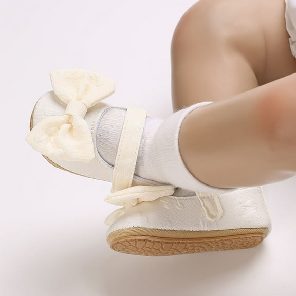 Tao Baby Girls Princess Bowknot Soft Sole Cloth Crib Shoes Sneaker Infant Non Slip Soft Sole Flat Shoes Breathable And Sweat Resistant Baby Shoes Fashion Cotton Toddler Shoes Beige11