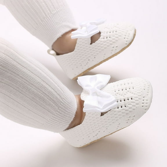 Tao Baby Girls Princess Bowknot Soft Sole Cloth Crib Shoes Sneaker Non-Slip Sole Toddler Crib First Walker Shoes Flat Shoes Knitted Breathable Toddler ShoesWhite11