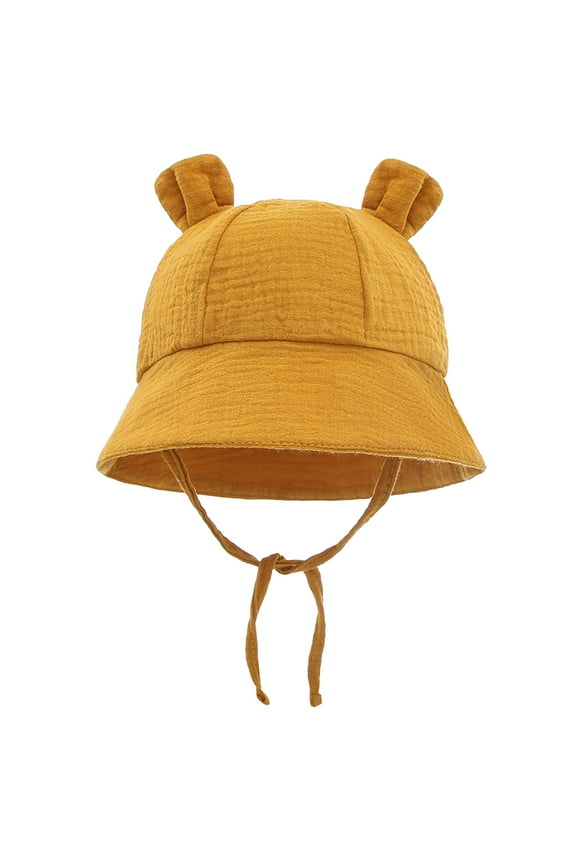 Tao Baby Sun Hat With Bear Ears Toddler Hats For Boys Girls Infant Sun Hat Baby Girl Hats Wide Brim UPF 50+ Beach Hat Yellow3-12Months