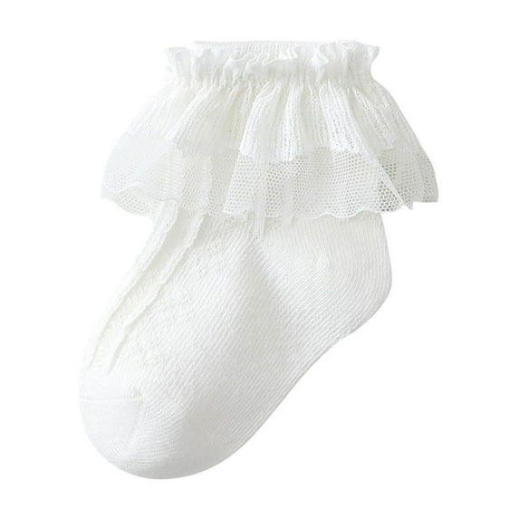 Tao Baby Toddler Girls Princess Cotton Frilly Socks Lace Ruffle Thin Mesh Summer For Dress WhiteM