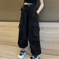 thumbnail image 1 of Tao Boys Girls Cargo Pants Stretch Elastic Waist School Kids Twill Joggers Solid Color Jogger Pants With Pockets Fashion PantsBlack5 Years, 1 of 1