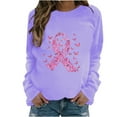 thumbnail image 1 of Tao Breast Cancer Sweatshirts For Women Loose Fit Long Sleeve Heart Print Pink Ribbon Shirts Causal Awareness SweatshirtPurple2XL, 1 of 1