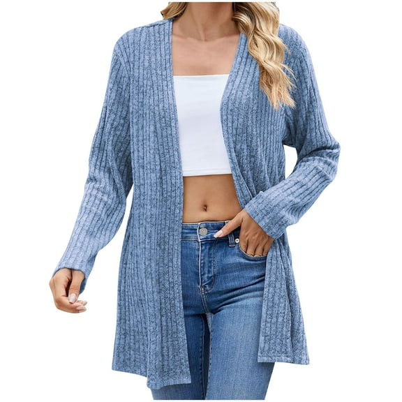 Tao Cardigan Sweaters For Women, Womens Lightweight Long Sleeve Open Front Cardigans Casual Solid Color Fall Coat Tops BlueL