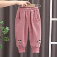 thumbnail image 1 of Tao Children's Microfleece Pants Casual Solid Color Versatile Mid Waist Button Up Ankle Pants Long Pants For Boys Girls Pink1 years, 1 of 1