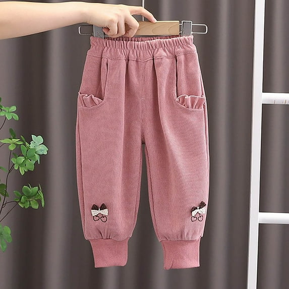 Tao Children's Microfleece Pants Casual Solid Color Versatile Mid Waist Button Up Ankle Pants Long Pants For Boys Girls Pink1 years