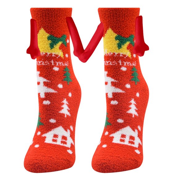 Tao Christmas Holding Hands Socks Funny Magnetic Suction Couple Socks Holiday Xmas Novelty Colorful Patterns Fuzzy Socks MulticolorFree Size