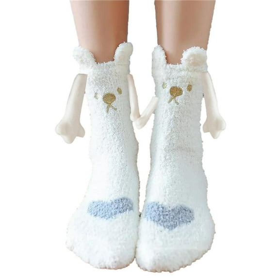 Tao Christmas Holding Hands Socks Funny Magnetic Suction Couple Socks Holiday Xmas Novelty Colorful Patterns Fuzzy Socks WhiteFree Size