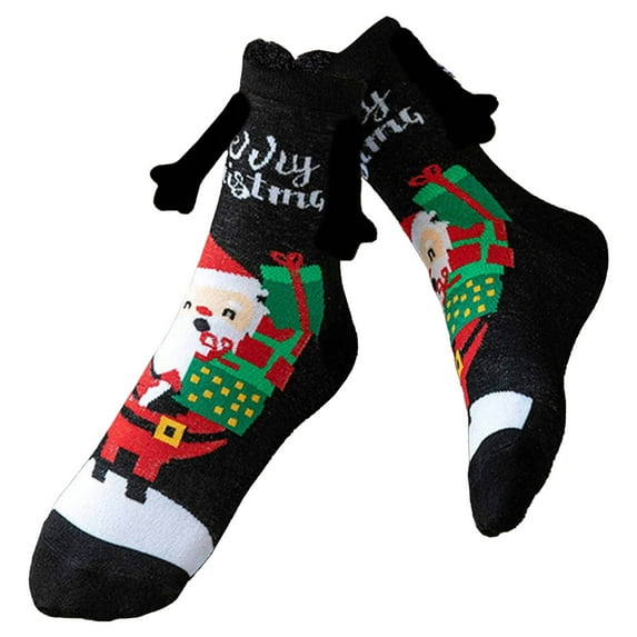 Tao Christmas Holding Hands Socks Funny Magnetic Suction Couple Socks Holiday Xmas Novelty Colorful Patterns Fuzzy Socks blackFree Size
