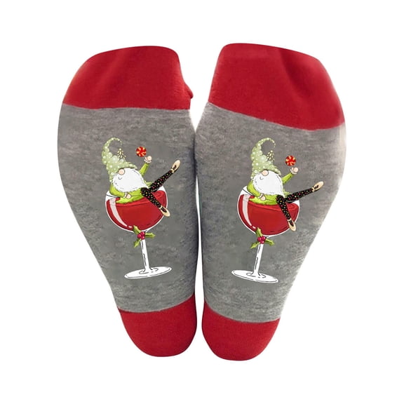 Tao Christmas Socks For Women Men Fancy Design Cute Snowman Red Wine Glass Patterned Socks Winter Warm Cotton Crew Socks GrayFree Size