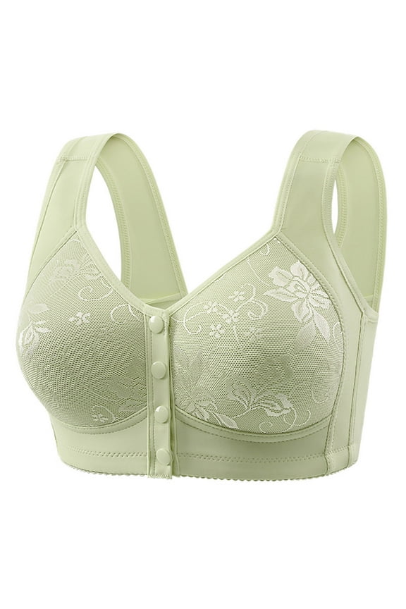 Daisy Bras For Older Women Front Closure Push Up Bra No Underwire Front Opening Bra With Snaps Breathable Bras Yoga Plus Size Underwear Green XL（40/90）